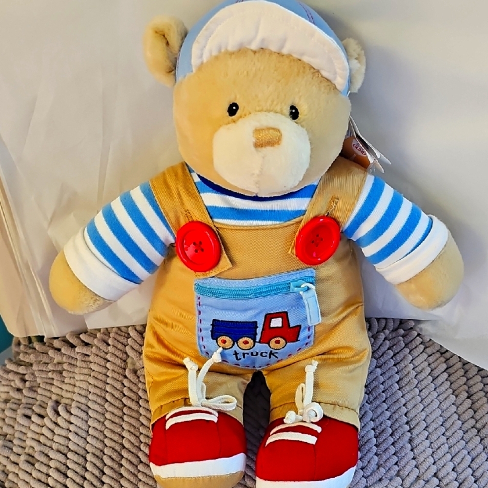 Baby Gund From nordstroms Striped Blue and Tan Teddy‎ Bear Teaching Toy. NWT